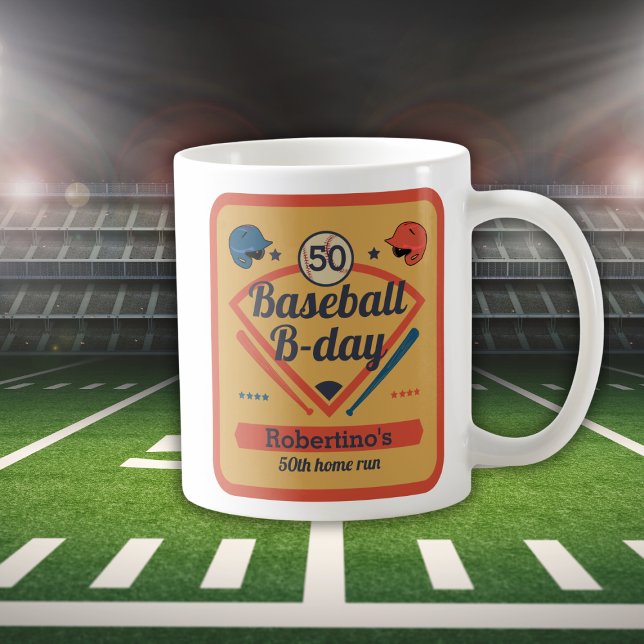 Caneca De Café Retro Baseball B-Day Men's 50th Birthday (Criador carregado)