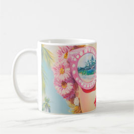 Caneca De Café Retro Beach Girl com óculos de sol florais