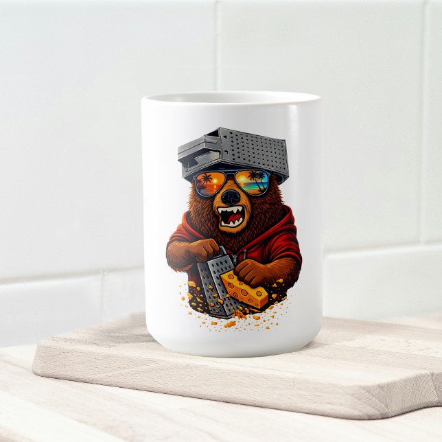 Caneca De Café Retro Bear With Cheese Grater Hat and Sunglasses (Criador carregado)