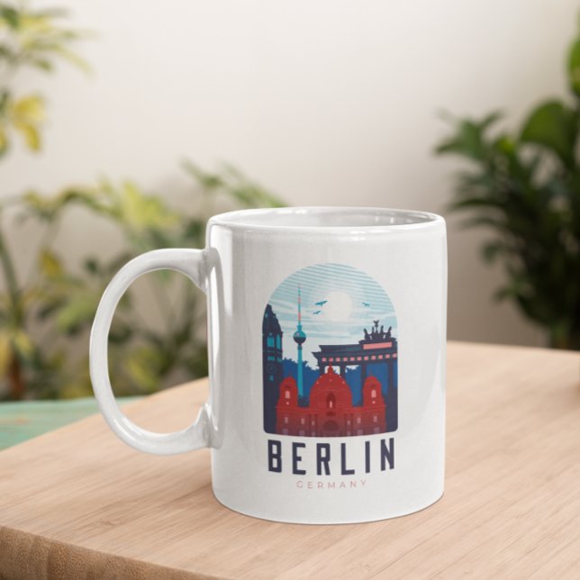Caneca De Café Retro Berlin Skyline Alemanha (Retro Berlin Skyline Germany Coffee Mug)