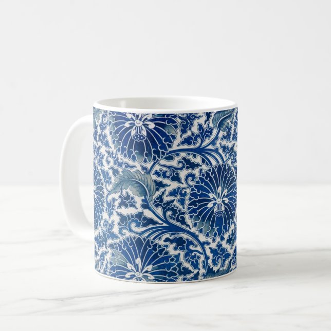 Caneca De Café Retro Blue Poppy Ming Dinastia China (Frente Esquerda)