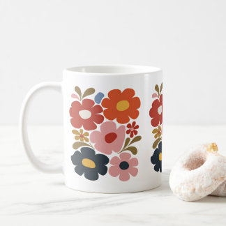 Caneca De Café Retro Boho Floral Médio-Século Moderno