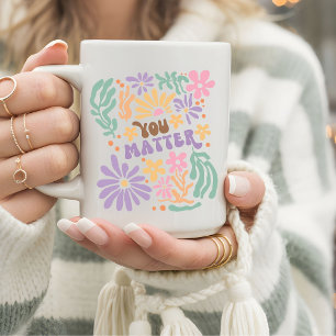 Caneca De Café Retro Boho Floral Você Importa Saúde Mental
