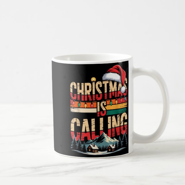 Caneca De Café Retro Cabin Snowy Christmas Calling Lights Holiday (Direita)