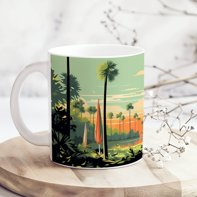 Caneca De Café Retro Camping Woods Sunset (Criador carregado)
