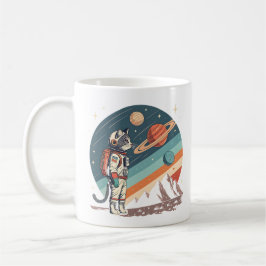 Caneca De Café Retro Cat Astronaut Cosmic Space Illustration