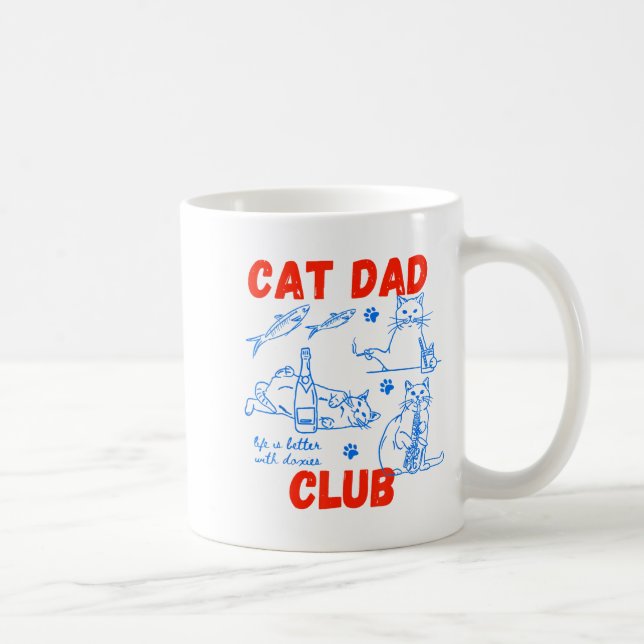 Caneca De Café Retro Cat Dad Club Life Is Better With Cats Funny  (Direita)