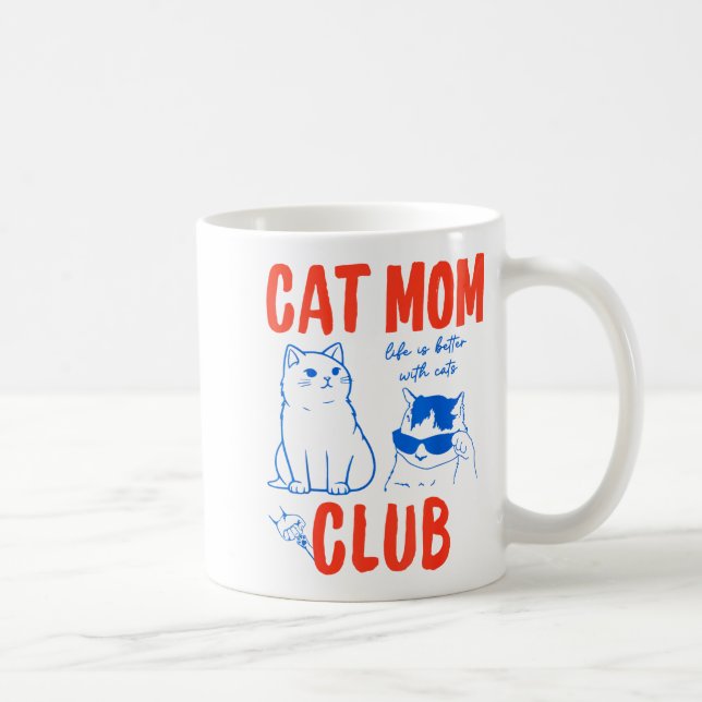 Caneca De Café Retro Cat Mom Club Funny Cat Meme Mama Grandma Mot (Direita)