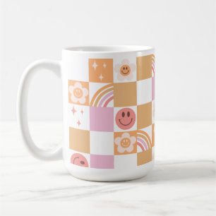 Caneca De Café Retro Checkerboard Sorria Face 60s Pattern Mug