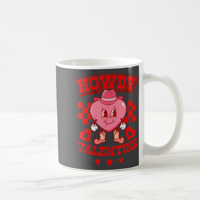 Caneca De Café Retro Checkered Howdy Western Valentines Day Cowbo (Direita)