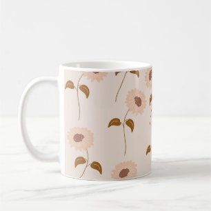 Caneca De Café Retro Chic Bege Marrom Floral Inspirado nos Anos 2