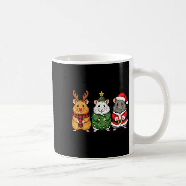 Caneca De Café Retro Christmas Hamster Santa Reindeer  (Direita)