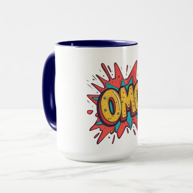 Caneca de Café Retro Comic “OMG!” Pop Art (Frente Esquerda)
