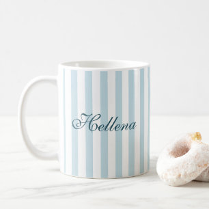 Caneca De Café Retro Costeiro Listras Brancas e Azuis Nome Person