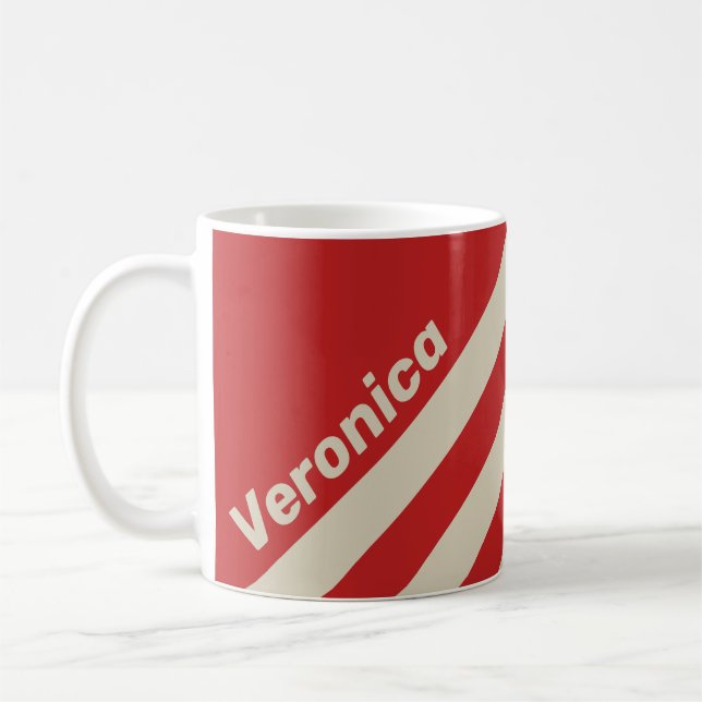 Caneca De Café Retro Crimson Três Listras com Nome (Esquerda)
