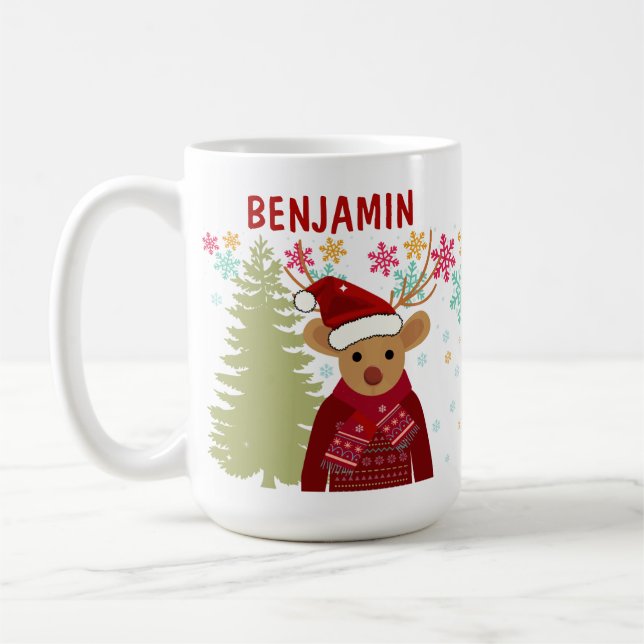 Caneca De Café Retro Cute Rudolph The Red Nose Reindeer Christmas (Esquerda)