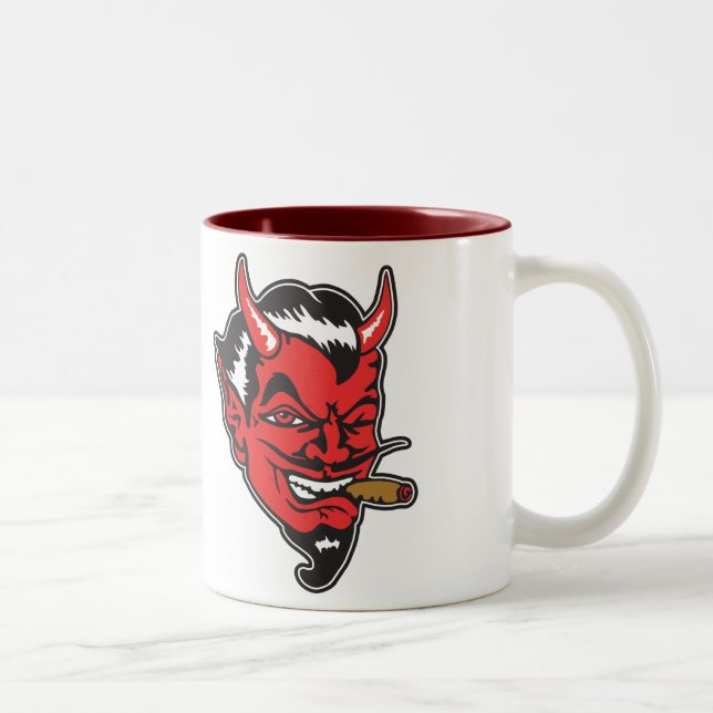 Caneca de café retro da cabeça do diabo (Direita)