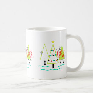 Caneca De Café Retrô das árvores modernas de natal do meio século