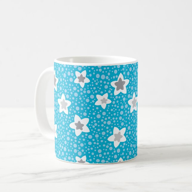 Caneca De Café Retro de bolinhas azul pesado com estrelas (Frente Esquerda)