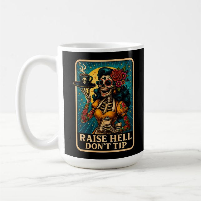 Caneca De Café Retrô de Garçonete Skeleton para Raise Hell (Esquerda)