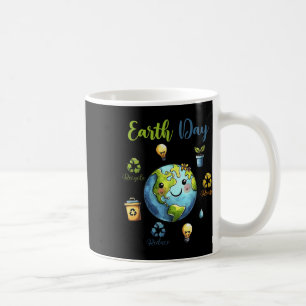 Caneca De Café Retro Dia da Terra Reduzir o Reciclar de Reutiliza