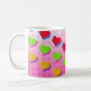 Caneca De Café Retro Divertido Ama Coração Rosa Padrão