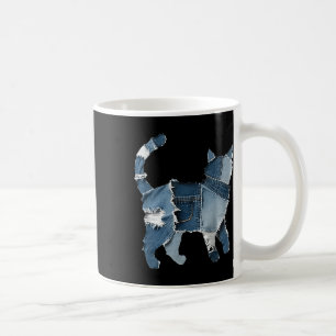 Caneca De Café Retro Divertido Remendo de Denim Animal Gato