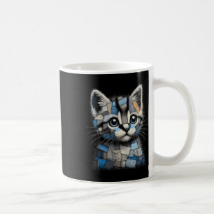 Caneca De Café Retro Divertido Remendo de Denim Impressão de Gato