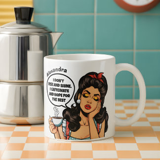 Caneca De Café Retro Engraçado Eu não levanto e brilho nome perso