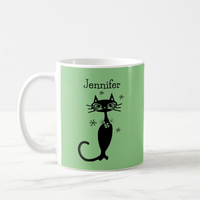 Caneca de Café Retro Estilo MCM Gato Verde de Pesc (Esquerda)
