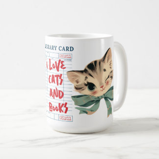 Caneca De Café Retro Eu Amo Gatos e Livros
