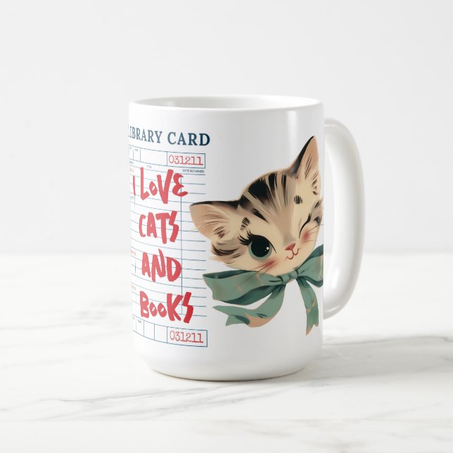 Caneca De Café Retro Eu Amo Gatos e Livros (Frente Esquerda)