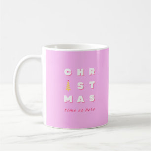 Caneca De Café Retro Feliz Natal Pink Decor