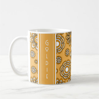 Caneca De Café Retro Flor Amarelo Mostarda 1970