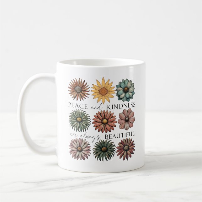 Caneca De Café Retro Floral Peace and Kindness (Esquerda)
