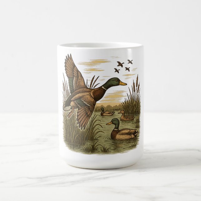 Caneca De Café Retro-Flying-Mallard-Duck-Hunting,  (Centro)