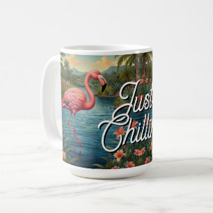 Caneca De Café Retro fofo flamingo rosa paraíso tropical