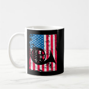 Caneca De Café Retro French Horn Vintage US Flag Music Trabalho d