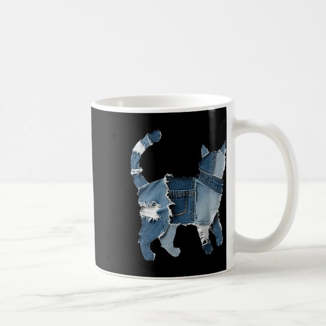Caneca De Café Retro Funny Denim Patch Animal Cat  (Direita)