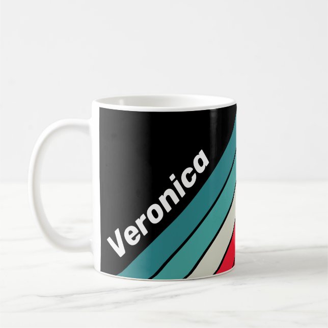 Caneca De Café Retro Furtivo Listras de Arco-Íris com Nome (Esquerda)