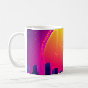 Caneca De Café Retro Futurismo. ilustração de onda sintetizada fu