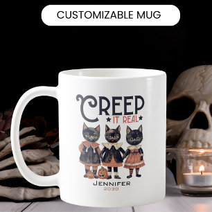 Caneca De Café Retro Gatos Gritam O Halloween Real
