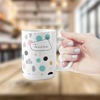 Caneca De Café Retro Geométrico Abstrato Pat#1 Teal Pink ID1067