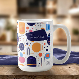 Caneca De Café Retro Geométrico Abstrato Pat#7 Indigo ID1067