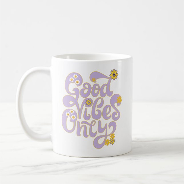 Caneca De Café Retro Good Vibes apenas Daisy Purple Yellow (Esquerda)