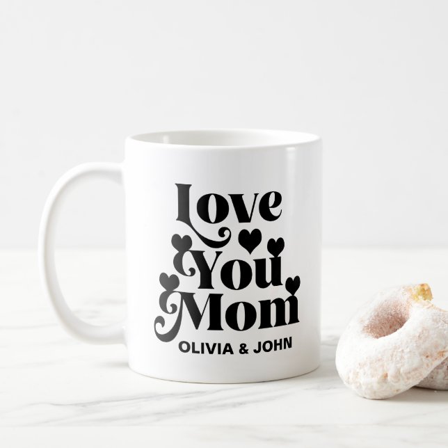 Caneca De Café Retro Groovy 70's Themed Love You Mãe Black (Com Donut)