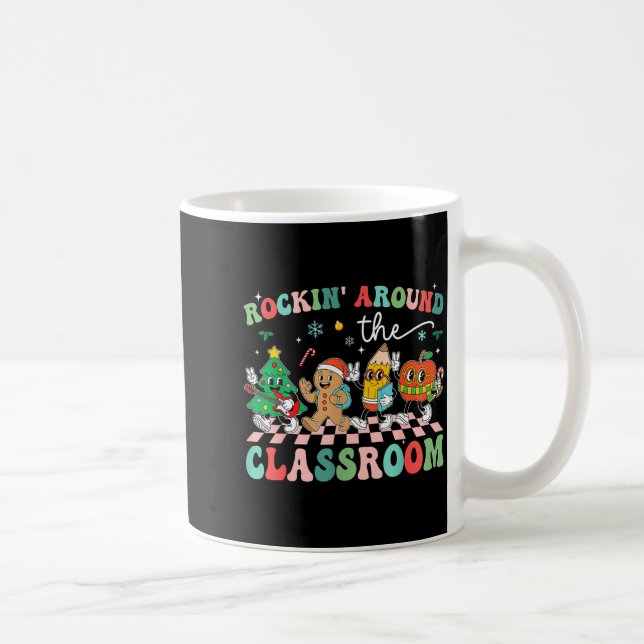 Caneca De Café Retro Groovy Teacher Christmas Rockin' Around The  (Direita)
