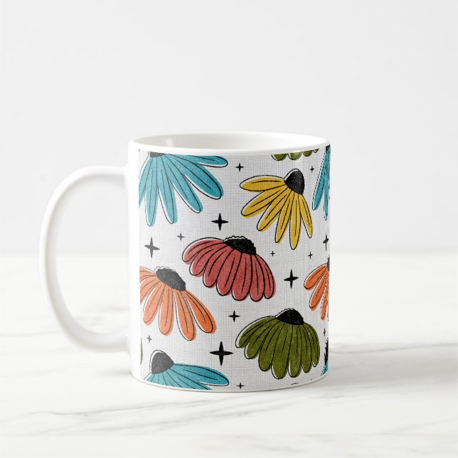Caneca De Café Retro Halftone Coneflowers (Esquerda)