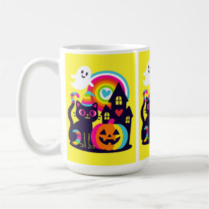 Caneca De Café Retro Halloween Kawaii Black Cat, design de Abóbor