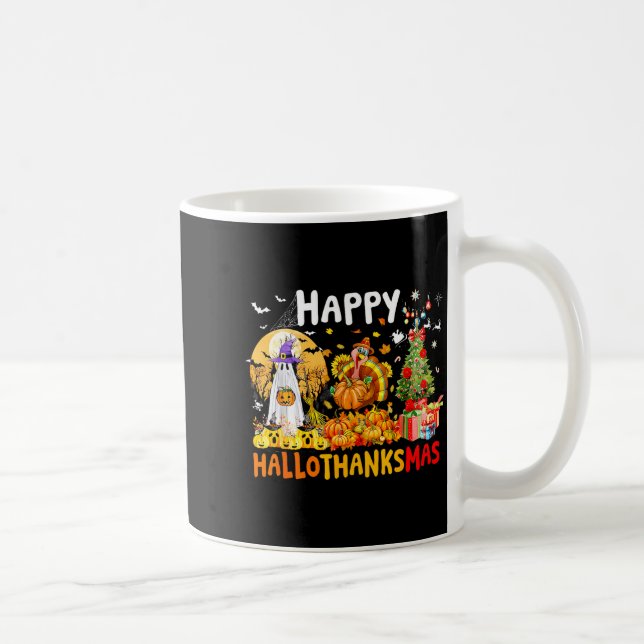 Caneca De Café Retro Halloween Thanksgiving Christmas Happy Hallo (Direita)